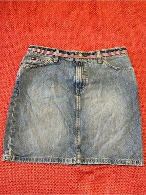 Tommy Hilfiger Light Blue Denim Mini Skirt with Striped Waistband